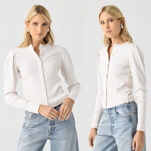 AMO White Beige Puff Sleeve Cardigan